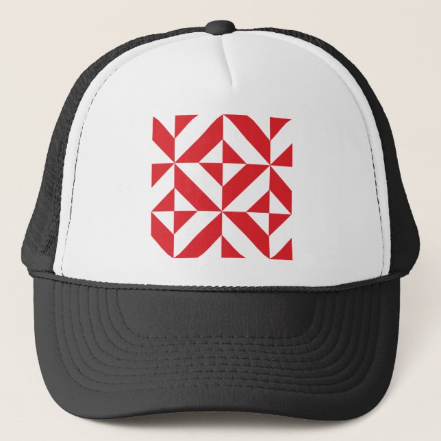 Casquette Tchry Red Geometric Deco Cube Pattern (Devant)