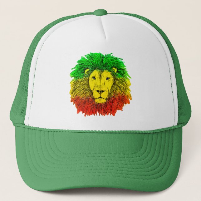 Casquette Tête de lion Rasta rouge jaune vert dessin Jamaïqu (Devant)