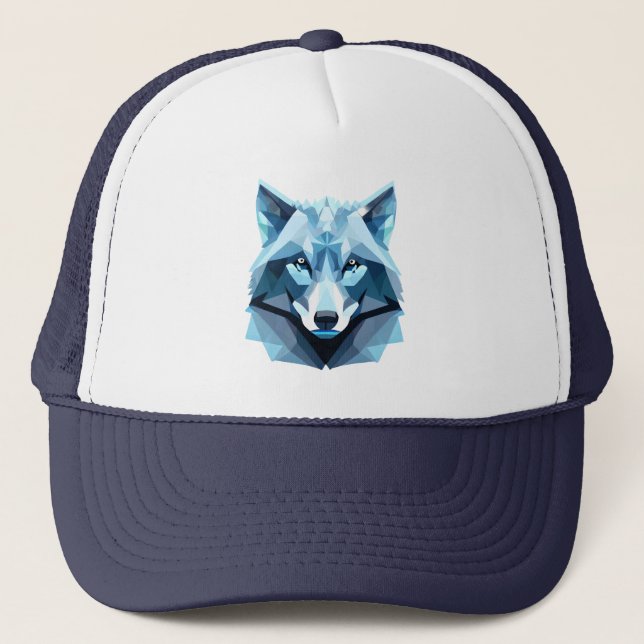 Casquette Tête de loup géométrique bleue (Devant)
