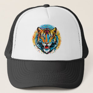 Casquette Tête de tigre couleurs arc-en-ciel peinture taches