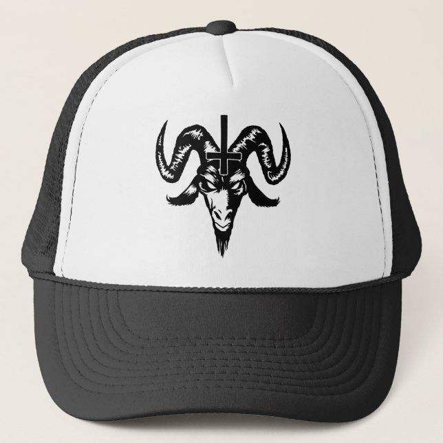 Casquette Tête satanique de chèvre avec la croix (noir) (Devant)