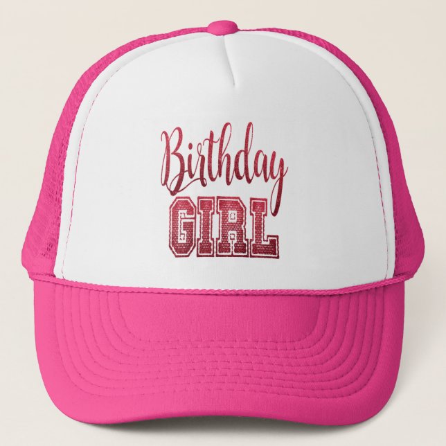 Casquette Texte de fille d'anniversaire rouge (Devant)