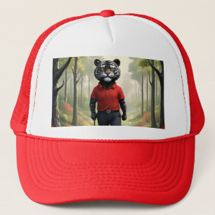 Casquette Tiger Jouant Au Golf Dans Les Bois,