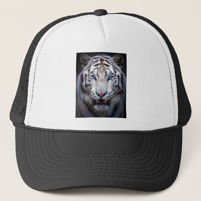 Casquette Tigre blanc aux yeux bleus (Devant)