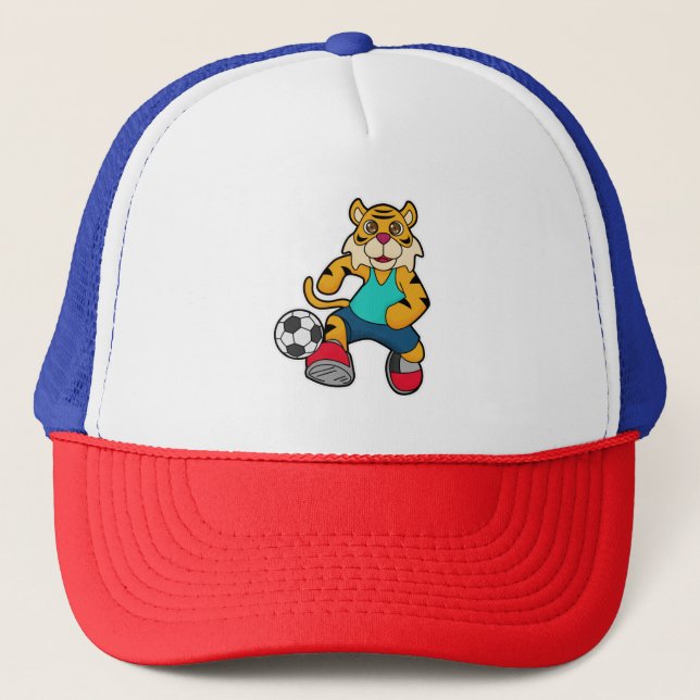 Casquette Tigre en joueur de football avec balle de football (Devant)
