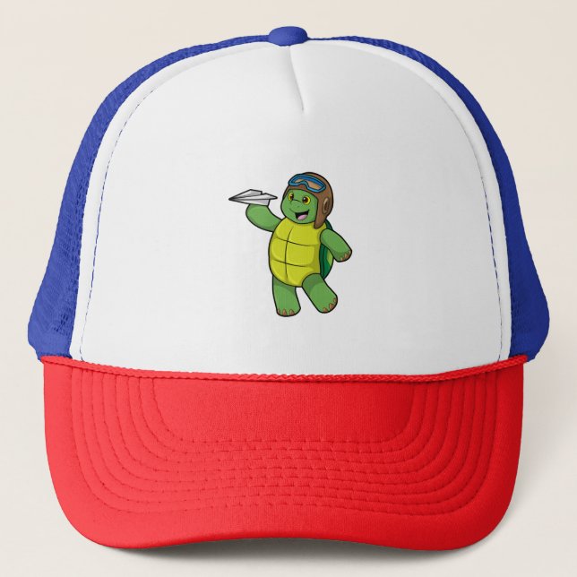 Casquette Tortue comme pilote avec avion en papier (Devant)