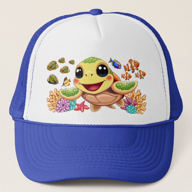 Casquette Tortue de mer Bébé heureux et mignonne personnage (Devant)