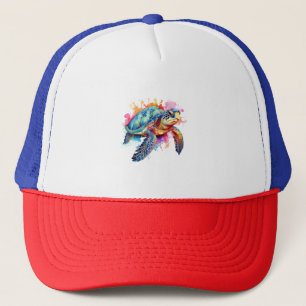 Casquette Tortue de mer en aquarelle colorée