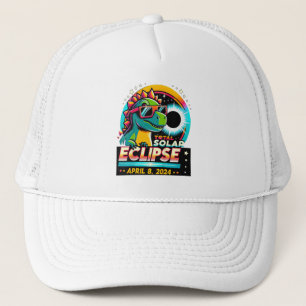 Casquette Total Éclipse Solaire 2024 T-Rex Portant un verre 
