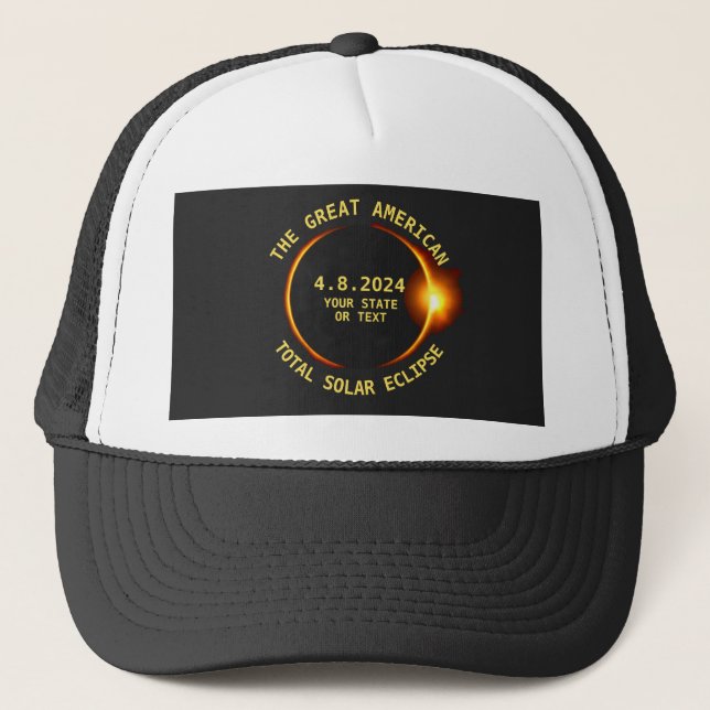 Casquette Total Solaire Eclipse 4.8.2024 USA Custom Text (Devant)