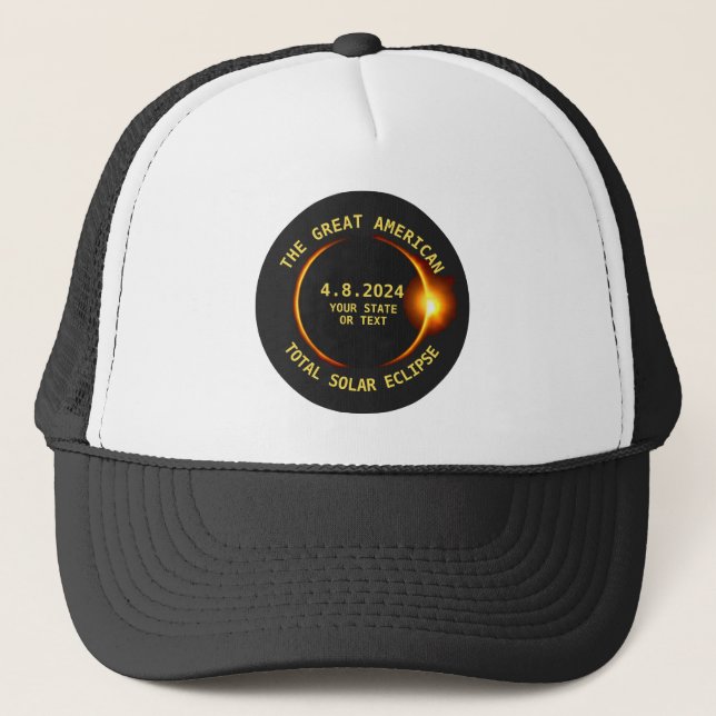 Casquette Total Solar Eclipse 4.8.2024 USA Custom Text Truck (Devant)
