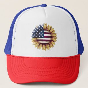 Casquette Tournesol patriotique,Drapeau américain rustique d