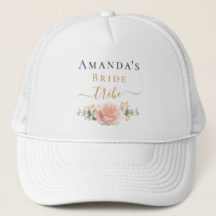 Casquette Tribe de mariée rose or floral eucalyptus verdure