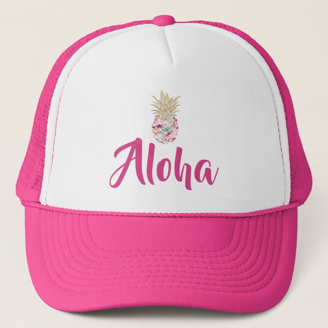 Casquette tropical de camionneur de rose et (Devant)