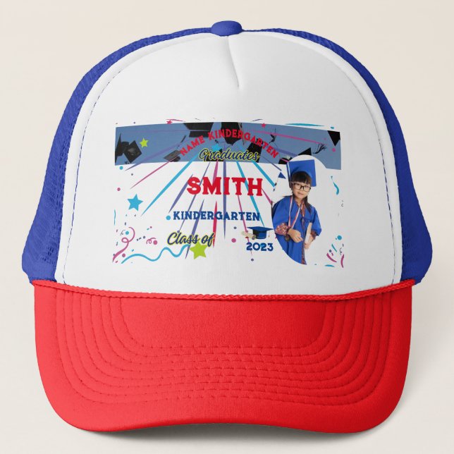 Casquette Trucker Hat diplômé maternelle photo et nom (Devant)