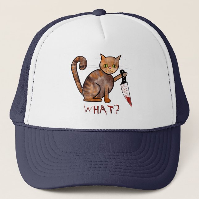 Casquette Tueur Chat, Peint à la main, Chat propriétaire Hum (Devant)