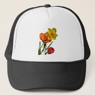 Casquette Tulipes rouges et fleurs de jonquilles jaunes