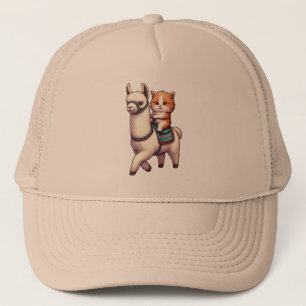 Casquette Un Cudtly Kitten Riding Fluffy Llama, Cat et Llama