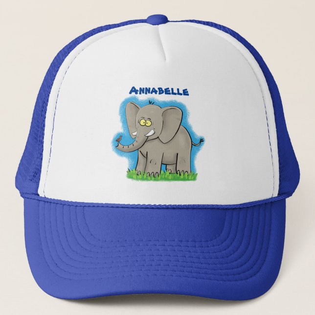Casquette Un joli éléphant drôle avec un oiseau sur le tronc (Devant)