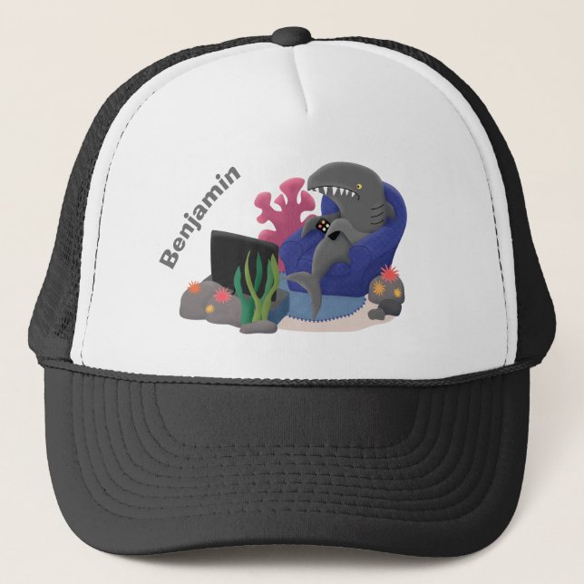 Casquette Un requin drôle en regardant la bande dessinée de  (Devant)
