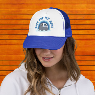 Casquette Un sceau et un pingouin "Save Our Icy World" dessi