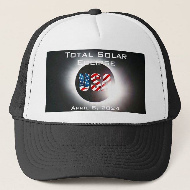 Casquette USA FLAG Total éclipse solaire 8 avril 2024 (Devant)