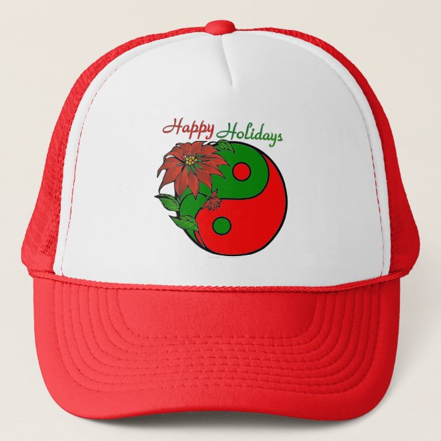 Casquette Vacances Yin Yang Poinsettia Rouge Vert (Devant)