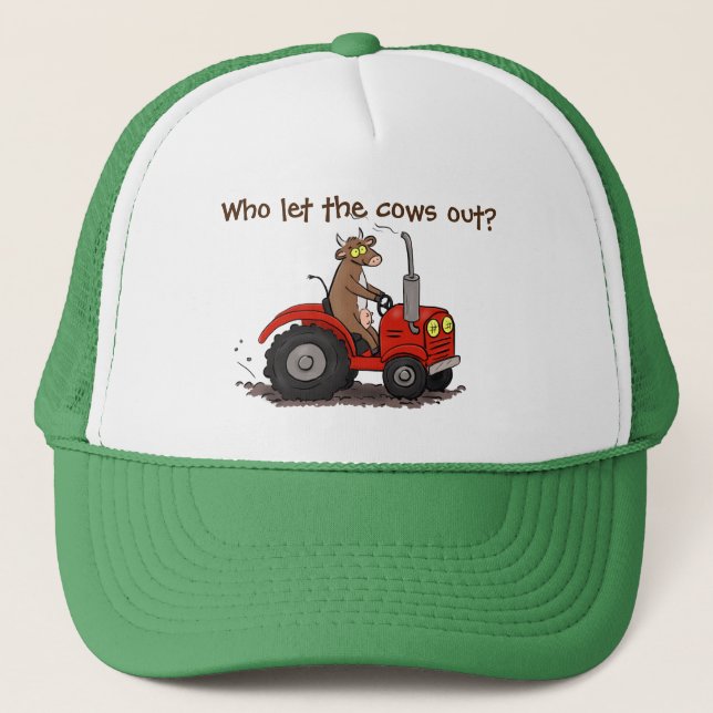 Casquette Vache drôle conduisant un dessin animé de tracteur (Devant)