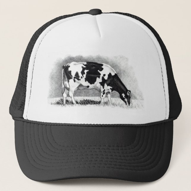 Casquette Vache du Holstein : Dessin au crayon : Ferme, pays (Devant)