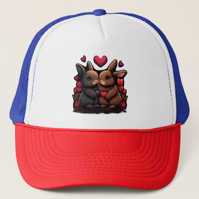 Casquette Valentine's Day Bunny Bliss, Love Hearts et Roses (Devant)