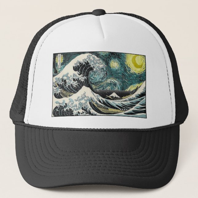 Casquette Van Gogh la nuit étoilée - Hokusai la grande vague (Devant)