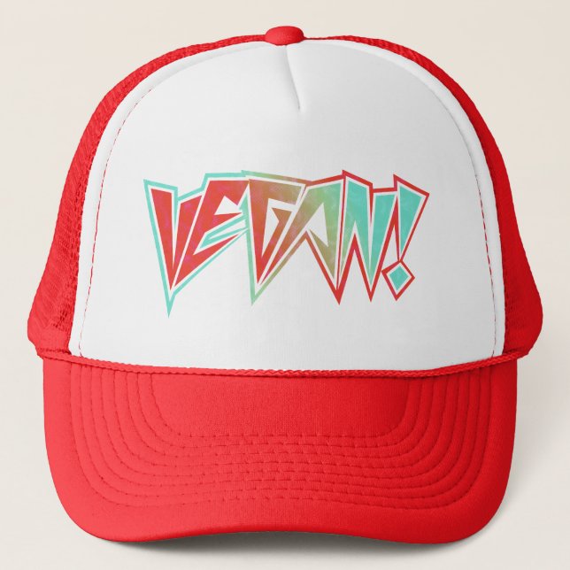 Casquette Végétalien rouge et bleu de balancier des années (Devant)