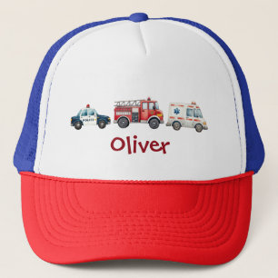 Casquette Véhicules d'urgence d'aquarelle mignonne pour garç