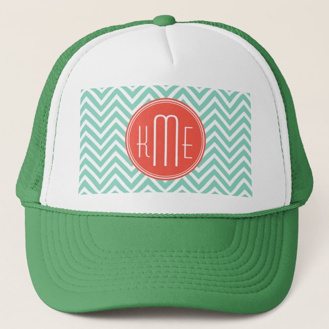 Casquette Vert chic Chevron d'Aqua et monogramme fait sur (Devant)