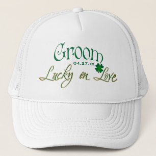 Casquette Vert vert, shamrock blanc chanceux dans la jeune