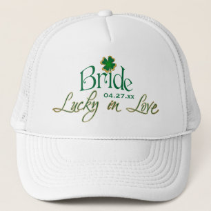 Casquette Vert vert, shamrock blanc chanceux dans la jeune