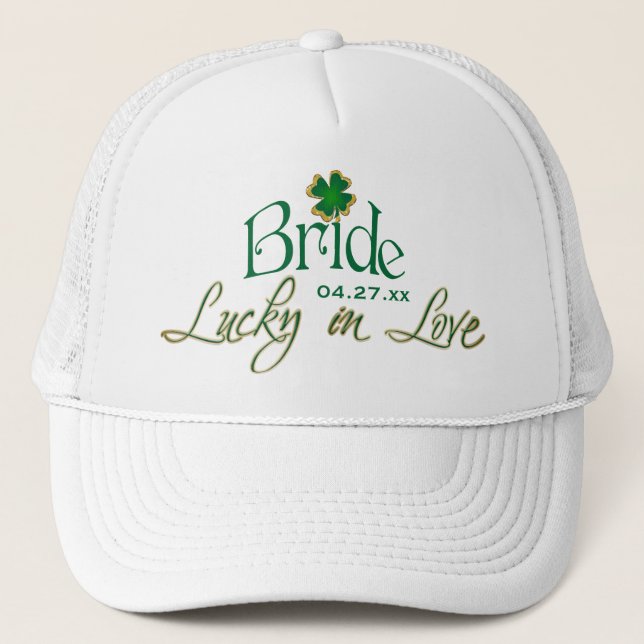 Casquette Vert vert, shamrock blanc chanceux dans la jeune (Devant)