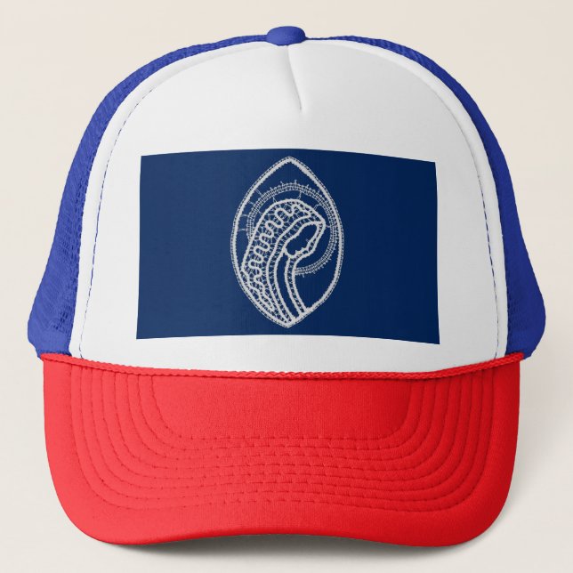 Casquette Vierge Marie, dentelle blanche, bleu marine (Devant)