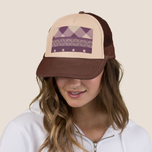 Casquette Violet blanc À damiers Polka Dot Floral Damask Art
