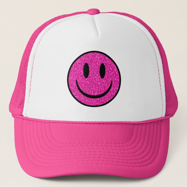 Casquette Visage de sourire rose Parties scintillant (Devant)