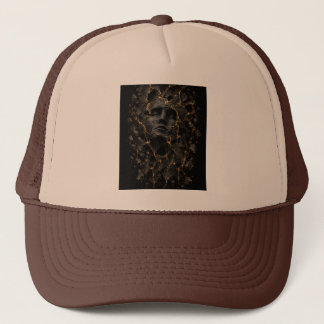Casquette Visage Fracturé Noir & Or – Abstrait 3D Luxueux