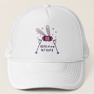 Casquette Voici mon Ski Suit Ski Rabbit avec des bâtons de s