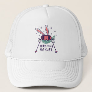 Casquette Voici mon Ski Suit Ski Rabbit avec des bâtons de s