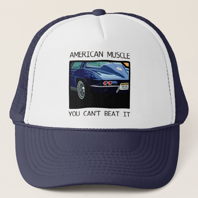 Casquette Voiture américaine de muscle, classique et V8 bleu (Devant)