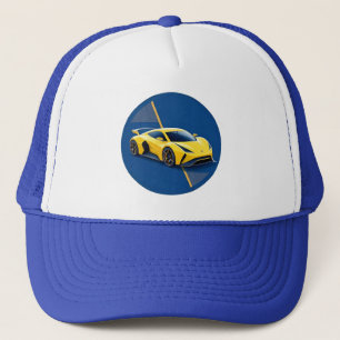 Casquette Voiture de sport jaune sur fond bleu
