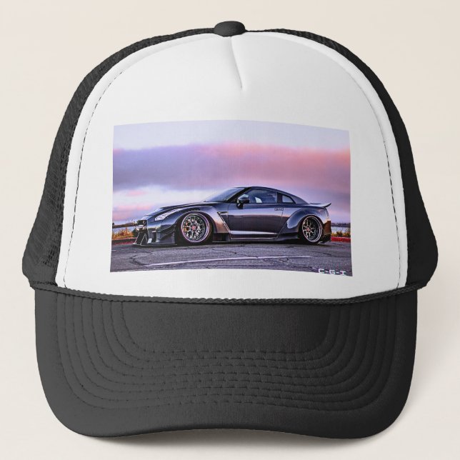 Casquette voiture de sport sur l'horizon routier camionneur  (Devant)