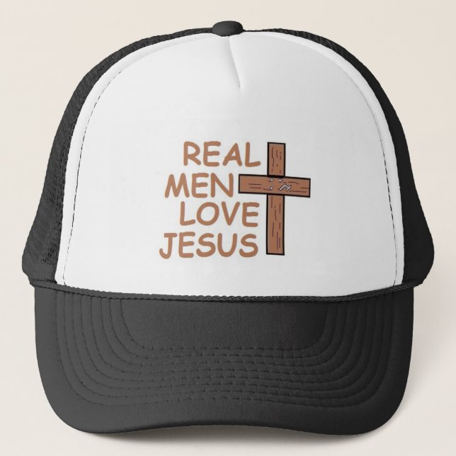 Casquette Vrais Hommes Aime Jésus chapeau camionneur (Devant)
