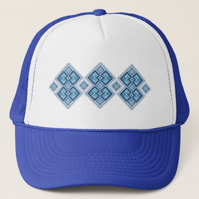 Casquette Vyshyvanka bleu ukrainien broderie (Devant)