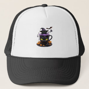 Casquette Witch Cat Halloween Latte Café mignon et effrayan