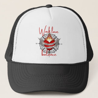 Casquette Work, Love Balance in red script lettering trucker